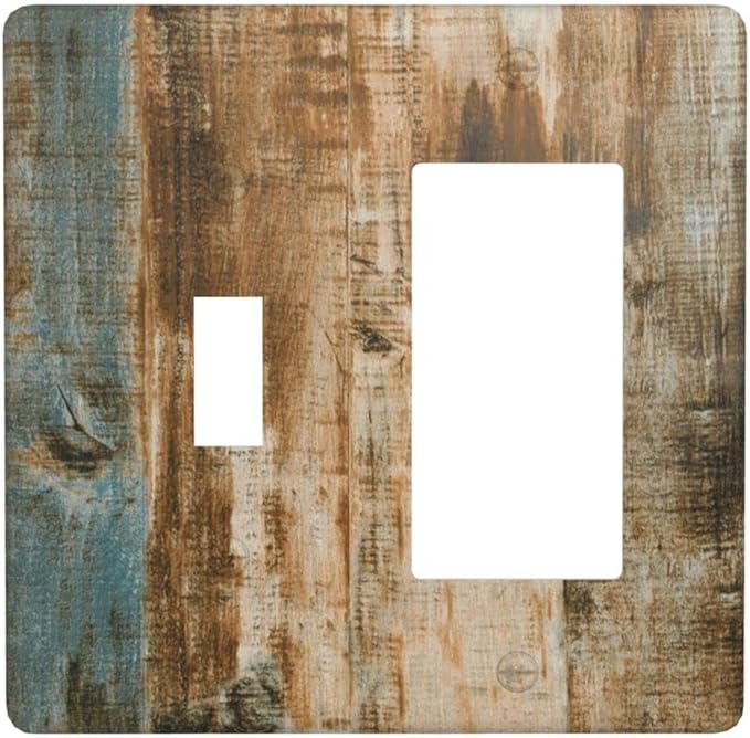 Brown Wood 2 Gang Single Toggle/Rocker Combination Light Switch Cover Decorative Wall Plate Faceplate Boys Kids Teen Girl Bedroom Room Decorate 4.5" x 4.5