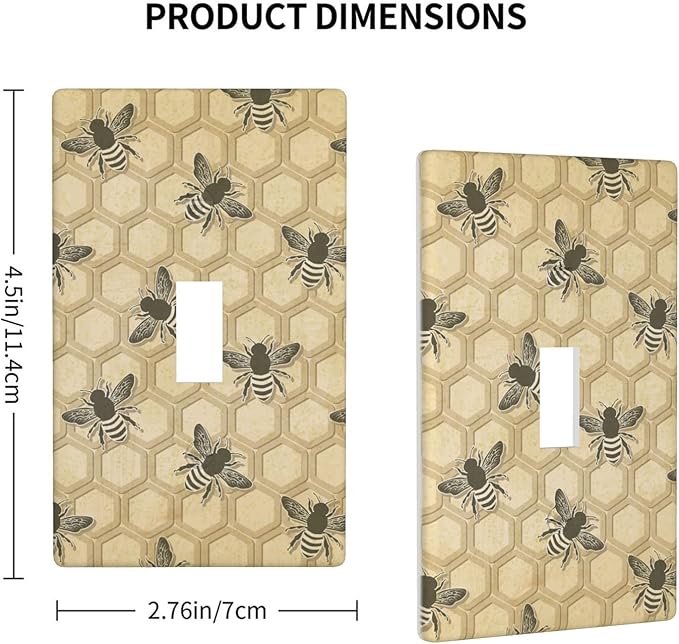 Honey Bee Honeycomb 1-Gang Toggle Light Switch Plate, Vintage Bee Wall Plate for Bedroom, Bathroom, Sunroom & Home