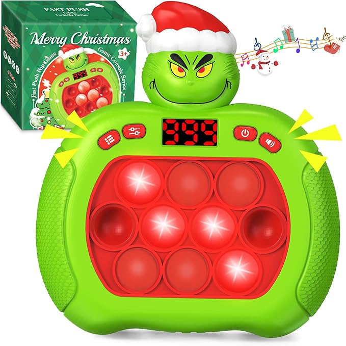 Green Monster Pop Push Game Fidget Console Toys for Kids Adults,Quick Push Pop Bubble Up Gifts for Christmas Stocking Stuffers,Handheld Light Up Fidget Sensory Puzzle Toy for Boys Grils Teens Age 3-12