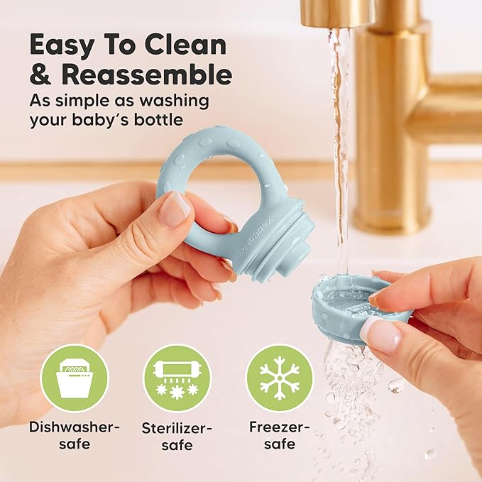 KeaBabies Baby Fruit Feeder 2pk - Silicone Baby Food Feeder for Babies 6-12 Months, Breast Milk Popsicle Teether, Weaning, Pacifier, Freeze Frozen Solid Food, Infant Feeding Essential (Ocean)