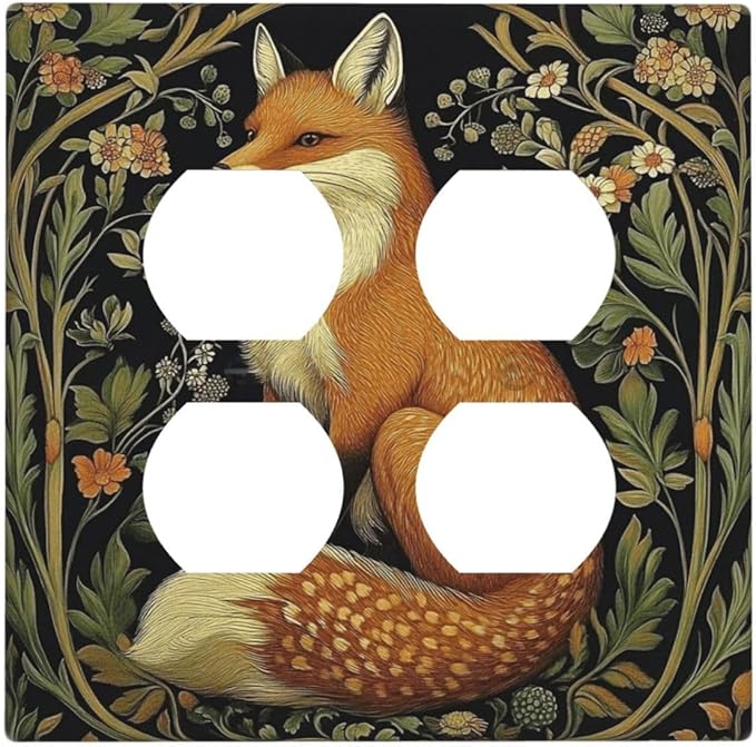 Fox Morris Plants Flowers Vine Colorful Floral Outlet Covers 2 Gang Double Duplex Decorative Light Switch Covers Electrical Wallplates Socket Faceplate For Bed Room Living Room Decor