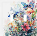 Light Switch Cover Plate Watercolor Colorful Floral Butterflies Wildflowers 2 Gang Double Toggle Decorative Switch Plates Wall Plates Electrical Faceplate for Bathroom Bedroom Decor