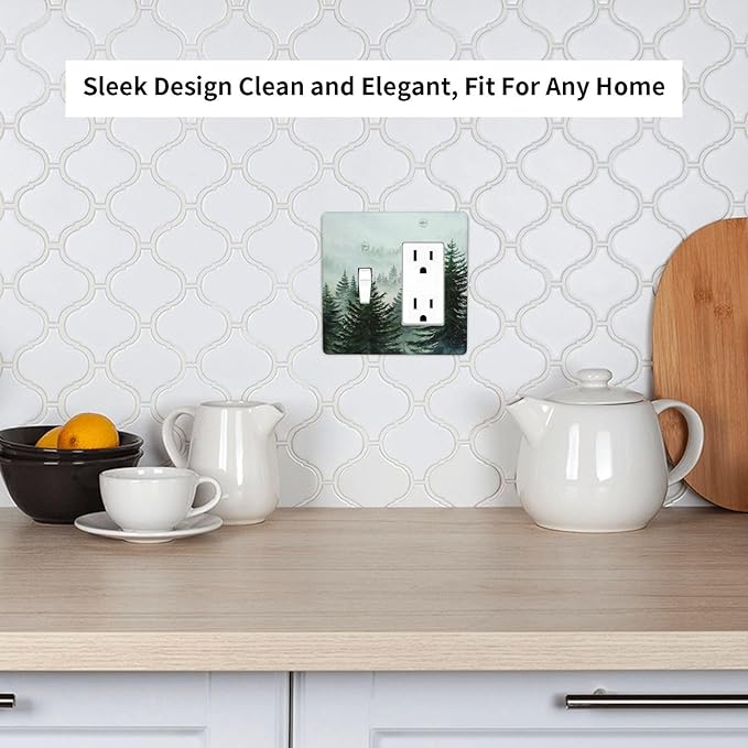 Forest Pinetrees Misty Landscape Nature Outlet Covers 1 Toggle 1 Rocker Combination Electrical Switch Plates Light Switch Cover Plate Decorative Wall Plate for Bedroom Farmhouse Decor