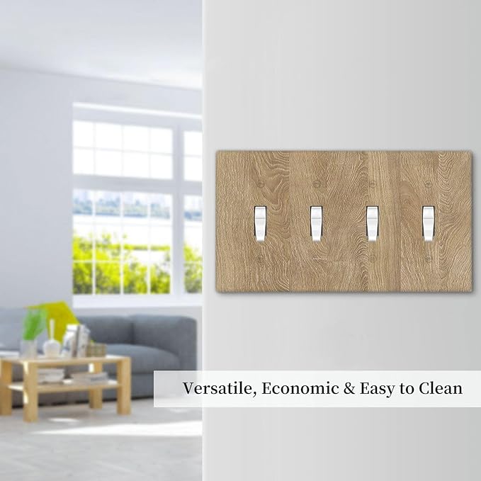 Light Switch Cover Plate Light Brown Wood Grain 4 Gang Quad Toggle Wall Plate Electrical Outlet Cover Decorative Switch Plate Covers for Farmhouse Cabin Decor