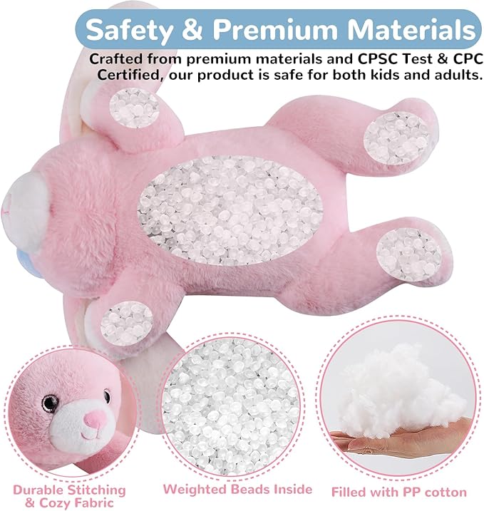 gnomantic Bunny Weighted Stuffed Animals - 28 Inch 5.0 Pounds Weighted Plushies Rabbit - Large Plush Bunny Stuffed Animals Pillow - Cute Plush Toys Gifts for Kids & Adults