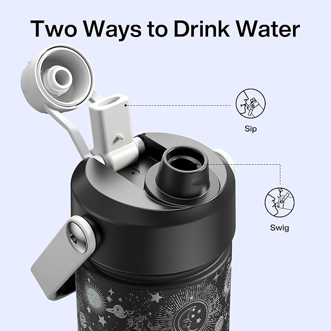 ENCOOL Insulated Water Bottle with Straw Stainless Steel Water Bottle, Leak-Proof, BPA-Free, Double Wall Vacuum Keeps Cold for 24 Hours for Sports, Travel, School (26 oz, Stellar Glow)