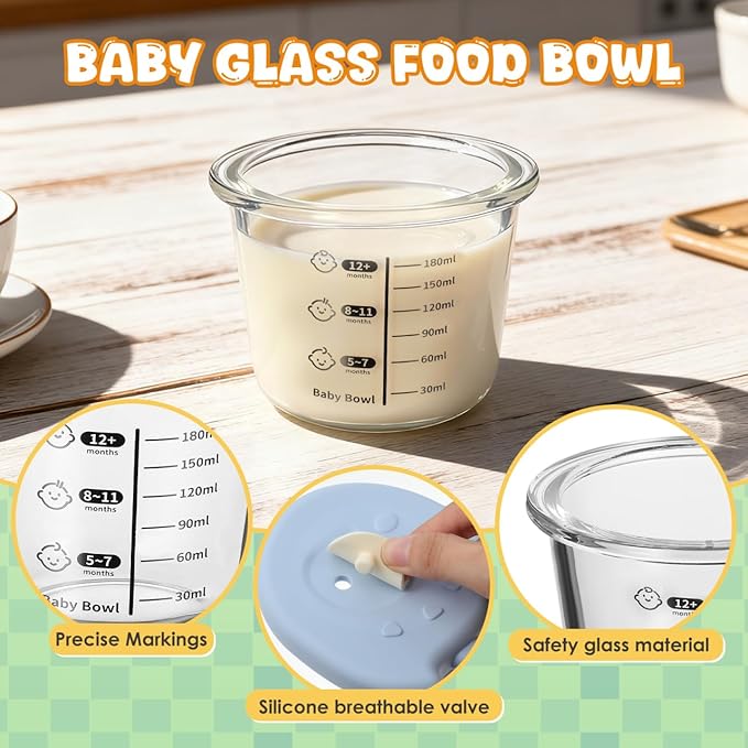 Toyvian Baby Glass Dessert Cups With Lid, Food Storage Bowl Kids Heated Glass Soup Container