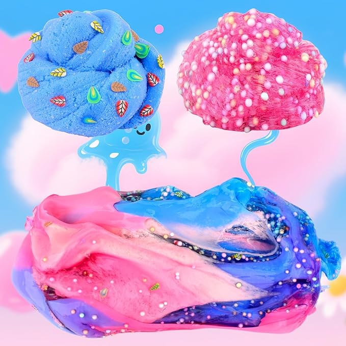 6 Pack Slime kit, Pink & Blue Slime for Kids, Butter Cloud Clear Slime Set Party Favors for Boys Girls Ages 8-12, Soft Sensory Toys Goodie Bag Stuffers, 4-10 Year Old Girl Birthday Gift