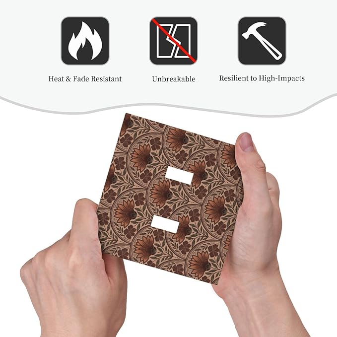 Earth Tone Floral Rustic Damask Boho Flower Decorative Switch Plates 2 Gang Double Toggle Outlet Light Switch Cover Wall Plate Electrical Faceplate for Farmhouse Home Decor