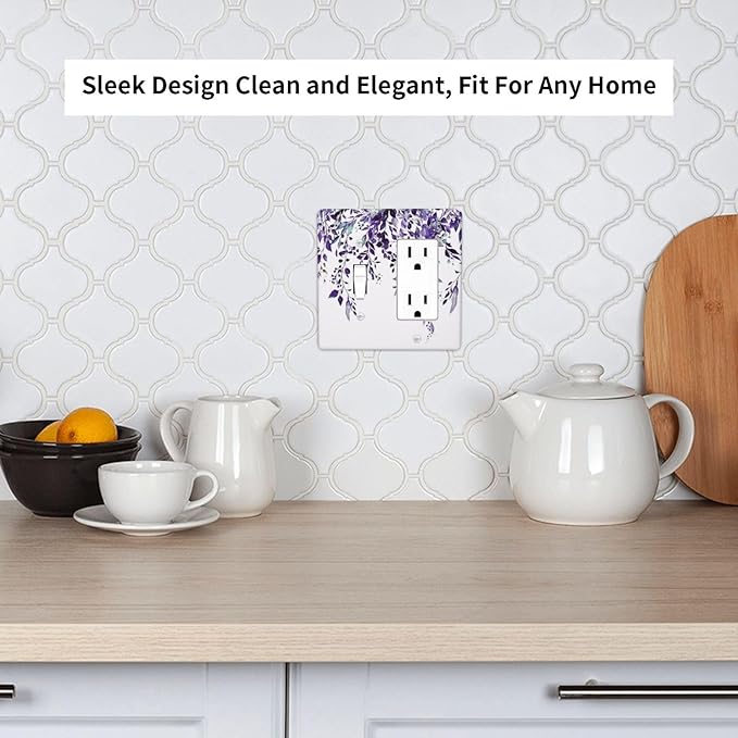 Decorative Outlet Covers Purple Eucalyptus Boho Olive Leaves Country 2 Gang 1 Gang Wall Plate Single Toggle Rocker Combination Light Switch Covers Plate Jumbo Switch Plate Cover