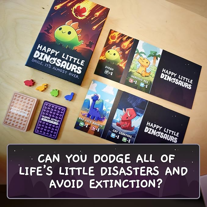 Unstable Games Happy Little Dinosaurs Board Game - Funny Card Game for Adults and Kids - Family Board Games for 2-4 Players, Ages 8 and Up, From the Creators of Unstable Unicorns and Here to Slay