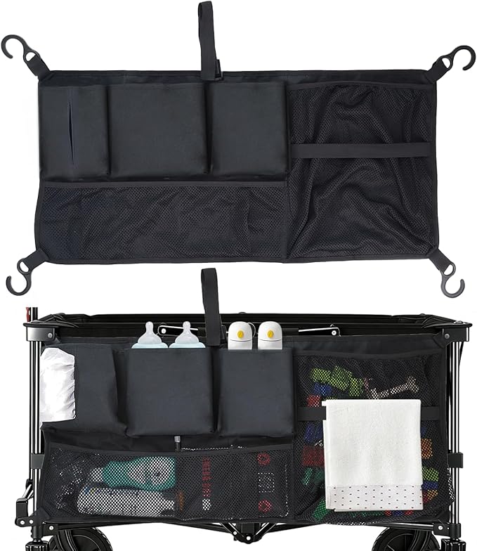 Stroller Wagon Cargo Net, Abnaok Wagon Accessories Organizer Compatible with WONDERFOLD W-Series Models, Large Capacity Mesh Cargo Storage Bag with Sorting Pockets Compatible with Keenz Wagon