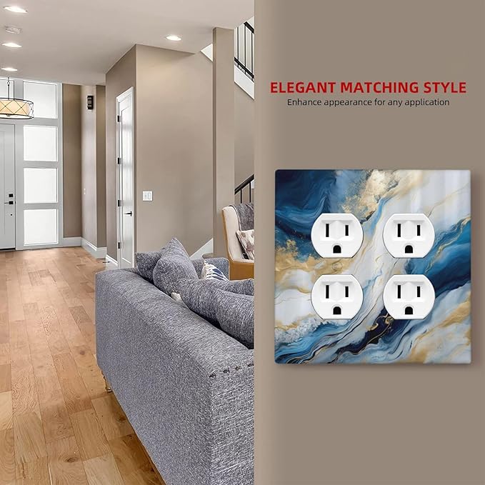 Decorative Outlet Covers Abstract Blue Granite Luxury Watercolor Marble Texture Print 2 Gang Wall Plate Cover Double Duplex Receptacle Two Switch Light Switch Cover Plate Jumbo Face Plate