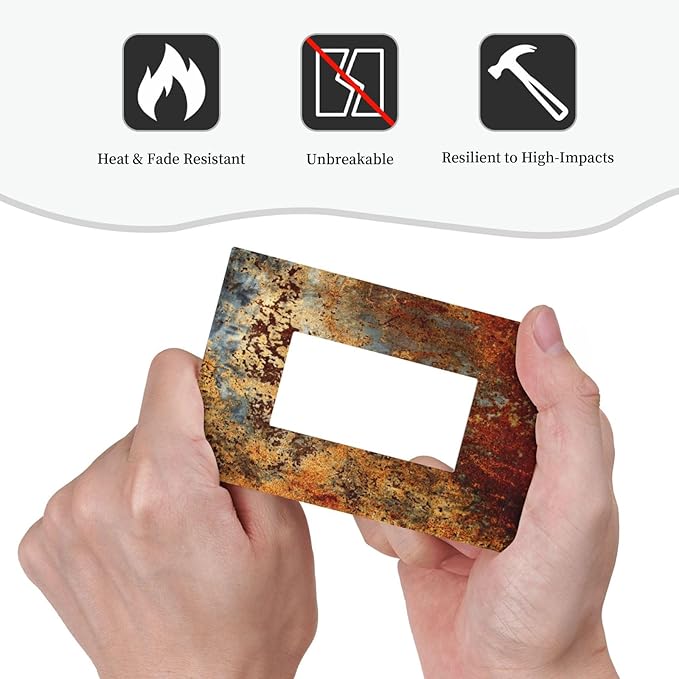 1 Gang Single GFCI/Decorator Rocker Outlet Light Switch Wall Plate Cover Shabby Old Aged Rust Rusty Tumbled Antique Brass Patina Copper Metal Print Decorative One Device Electrical Faceplate Dimmer