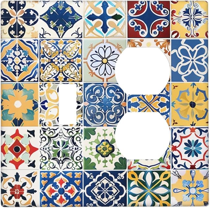 Wallplates Moroccan Traditional Mexican Talavera Til 1 Toggle 1 Duplex Switch Plate Electrical GFCI Faceplate Decorative Light Switch Covers for Kitchen Home Decor