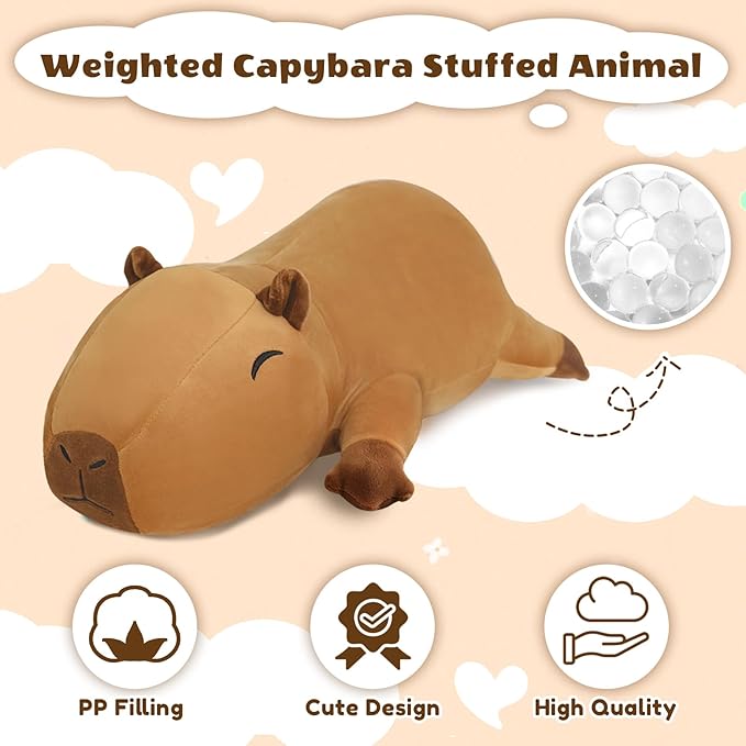 Finebee Weighted Capybara Stuffed Animals, Cute Weighted Capybara Plush, Soft Stuffed Weighted Plushie Pillow Gifts for Girls Boys(23.6" 3.1Lbs)