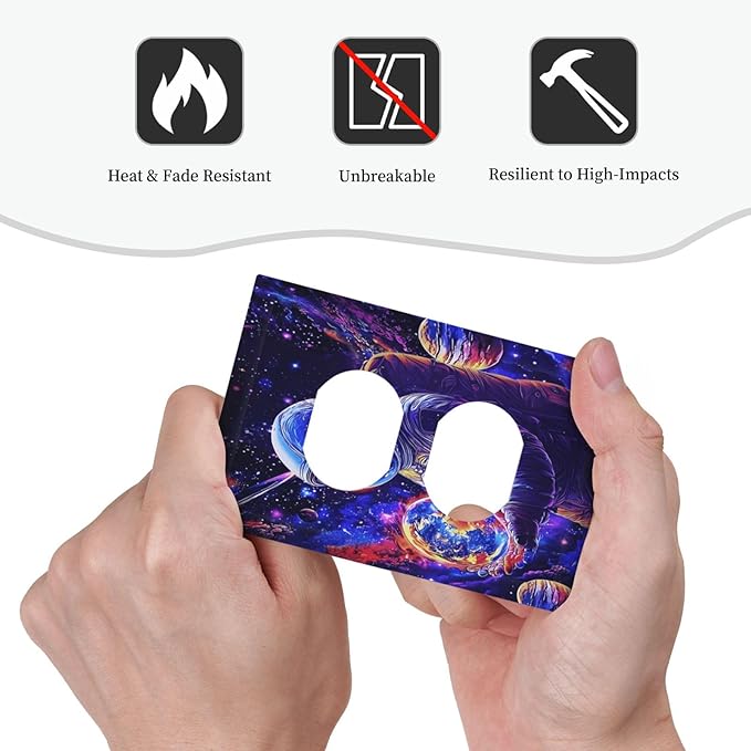 Astronaut Space Cool Galaxy Planet Outlet Covers 1 Gang Duplex Light Switch Cover Decorative Switch Plates Electrical Receptacle Faceplate Wall Plate for Kids Room Nursery Decor