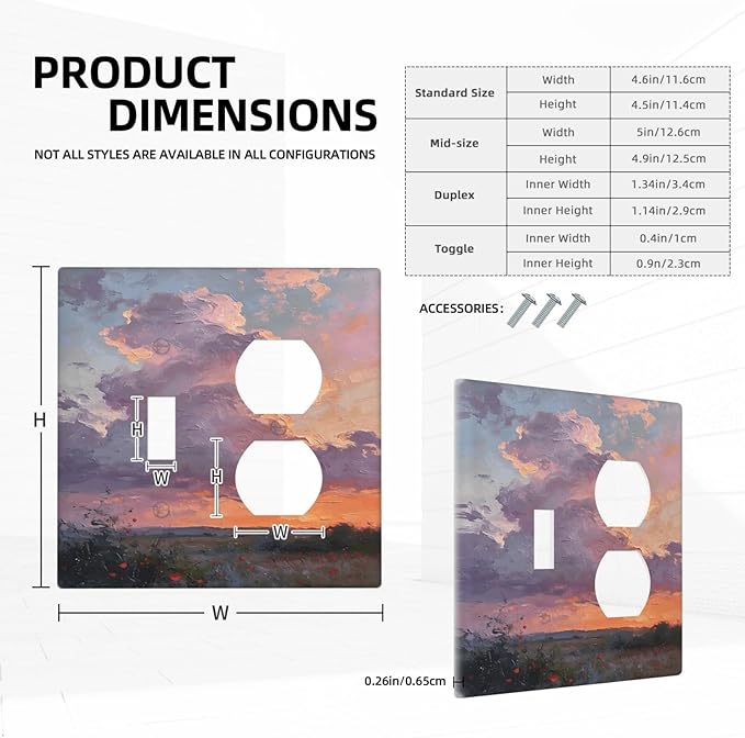 Abstract Sunset Dusk Natural Scenery Wild Flowers Wallplates 1 Toggle 1 Duplex Switch Plate Electrical GFCI Faceplate Decorative Light Switch Covers for Farmhouse Bedroom Decor