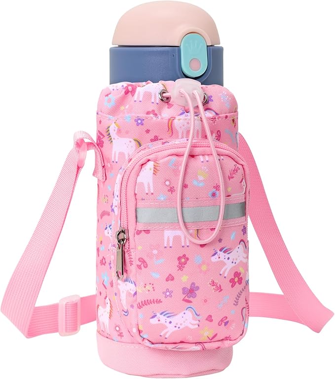 Water Bottle Carrier for Kids - Water Bottle Holder with Strap, Boys Girls Water Bottle Sling Bag for 10/12/14/16/18Oz Water Bottles Walking Hiking Camping