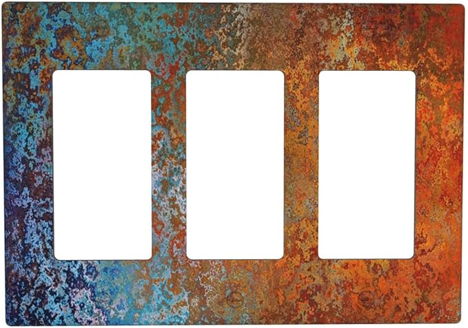 Decorative Switch Plate Covers Vintage Copper Rust 3 Gang Triple Rocker Decora Light Switch Cover Red Celestial Blue Flatprint Outlet Wall Plate Electrical Faceplate GFCI for Bathroom Decor