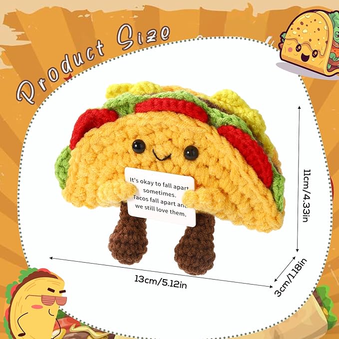 TOYMIS Funny Positive Life Taco, 5.12x4.33 Inch Emotional Positive Support Taco Inspirational Crochet Taco with Encouragement Card Knitted Taco Doll Positive Gift for Friends Home Decoration