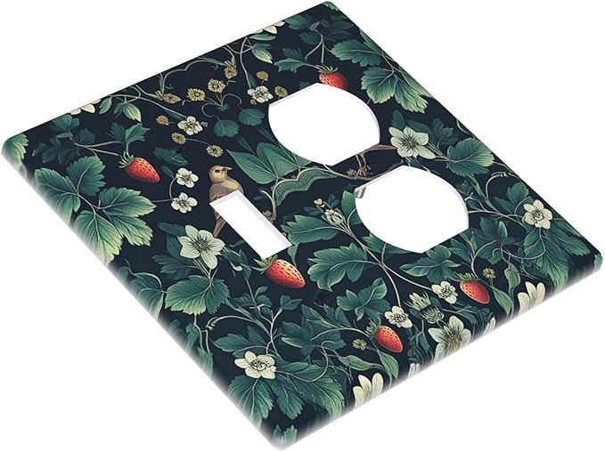 Wallplates Strawberry Birds Flowers Plant Morris Floral 1 Toggle 1 Duplex Switch Plate Electrical GFCI Faceplate Decorative Light Switch Covers for Bedroom Farmhouse Decor