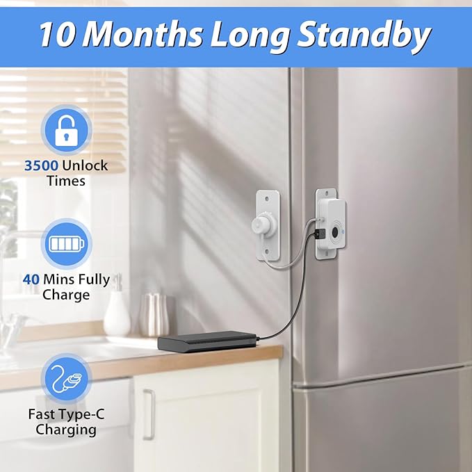 Fingerprint Fridge Lock,Child Proof Refrigerator Lock for Kids with Sticky Adhesive Pads,Cabinet Locks Baby Proofing for Fridge Cabinet Drawer Door Window Toilet