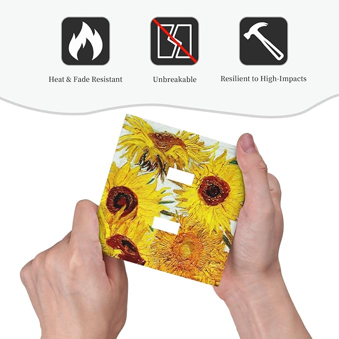 Rustic Sunflower Oil Painting Vintage Flowers Decorative Switch Plates 2 Gang Double Toggle Outlet Light Switch Cover Wall Plate Electrical Faceplate for Bed Room Living Room Decor