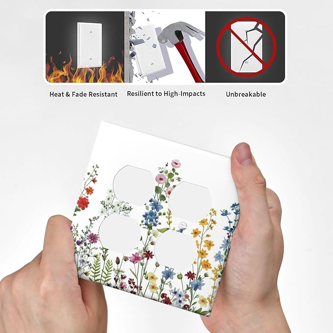 Colorful Wildflowers Plants Floral Decorative Outlet Covers 2-Gang Duplex Light Switch Cover Gfci Wall Plate Covers Electrical Receptacle Switch Plate Cover Plug Faceplate for Bathroom Decor