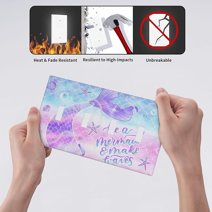Purple Mermaid Tail Scales 4 Gang Quad Toggle Device Light Switch Cover Decorative Wall Plate Decorative Electrical Faceplate Outlet Cover