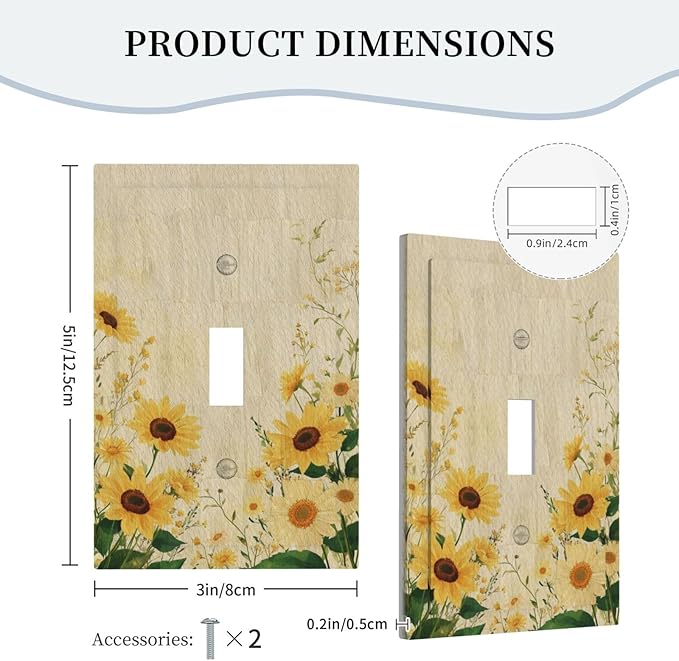 Decorative Switch Cover Plate with Vintage Botanical Sunflower Field Design Single Gang Toggle Switch Plate Light Switch Covers Artistic Faceplate for Nature Yellow Blooms Wall Decor