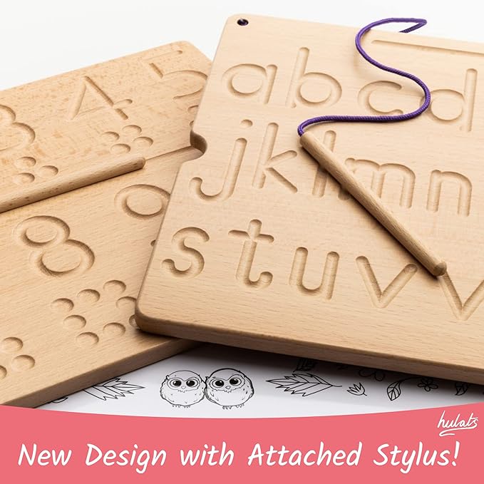 Hulats Learn to Write - Number & Letter Tracing Boards for Kids Ages 3-5 - Wooden Alphabet Learning Montessori 3 Year Old Toddler Writing Tools Beginners - Homeschool Preschool Classroom Must Haves