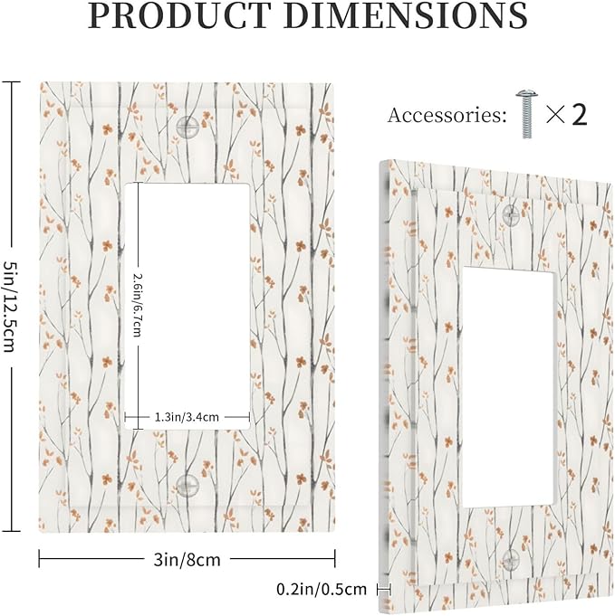 Boho Floral Watercolor Tree Branch Flower Minimalist Decorative Outlet Covers 1 Gang Single Rocker Light Switch Cover Plate Wall Plates GFCI Faceplate for Bedroom Living Room Decor