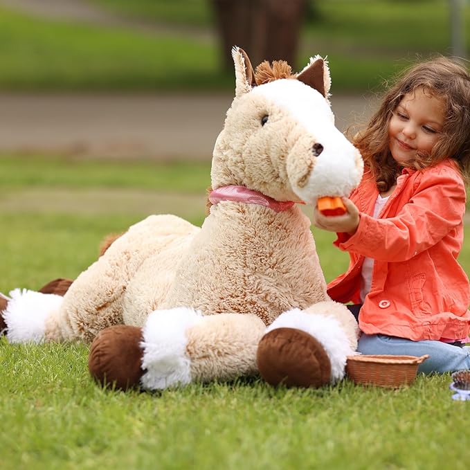 Tezituor 47 Inch Giant Horse Stuffed Animal, Hugging Soft Brown Horse Plush Body Pillow, 4ft Realistic Stuffed Stallion Plush Toy Gift for Girls Boys