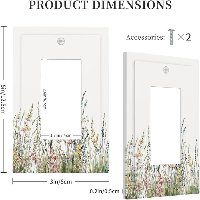 Decorative Outlet Covers Boho Wildflower Green Leaves Rustic Floral Botanical 1 Gang Single Rocker Light Switch Cover Plate Wall Plates GFCI Faceplate for Bedroom living Room Decor