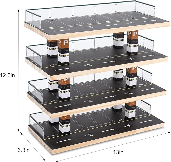 Saichotoy Display Case for Hot Wheels & Matchbox, 1/64 Scale Diecast Toy Car Storage, Parking Garage Diorama - Freestanding Storage with 4 Levels 24 Spots Maximum 40 Cars