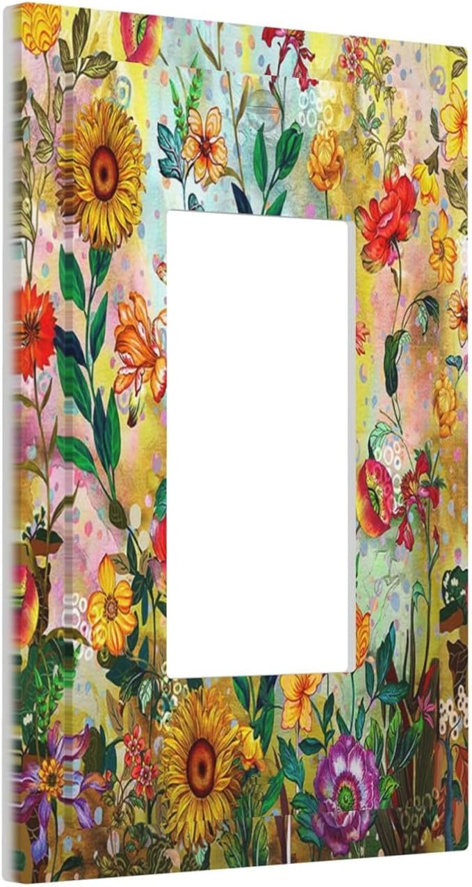 Fall Colorful Sunflower Floral 1 Gang Light Switch Cover Single Rocker Decorative Receptacle Outlet Covers GFCI Electrical Faceplate Switchplate for Bedroom Bathroom Kitchen Art Decor