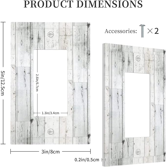 Grey White Wood 1 Gang Rocker/Decor Outlet Light Switch Wall Plate Cover Faceplate Decorative Faceplate for Bathroom Home Living Room Bedroom Decorate 5" x 3