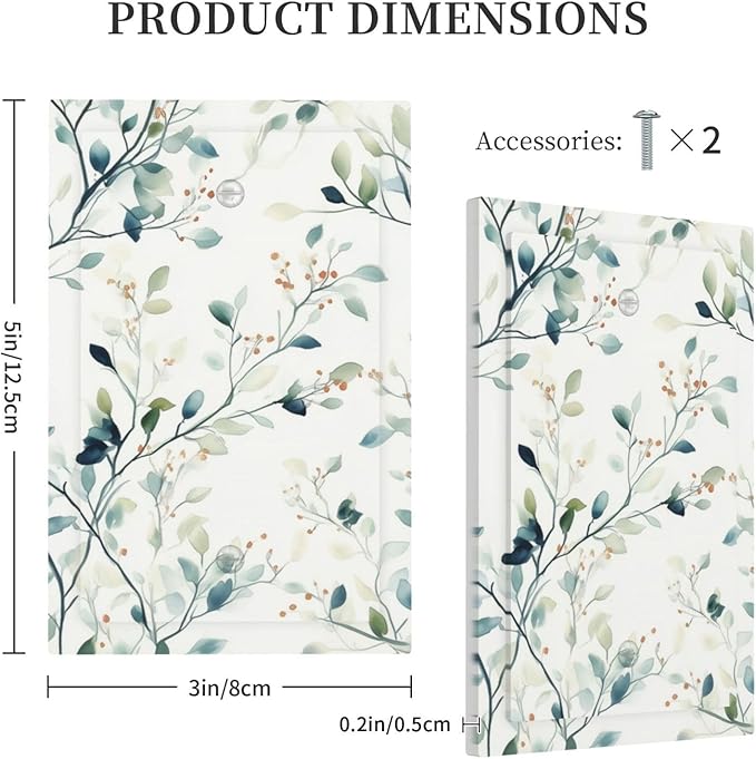 Watercolor Floral Green Leaves 1 Gang Light Switch Cover Green Botanical Electrical Flowers No Device Wall Plate Decorative Faceplate for Country Bedroom Kitchen Living Room Home Decor