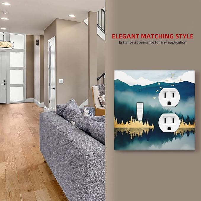 Mountains Landscape Lake Bird Reflection Wallplates 1 Toggle 1 Duplex Switch Plate Electrical GFCI Faceplate Decorative Light Switch Covers for Bedroom Living Room Decor