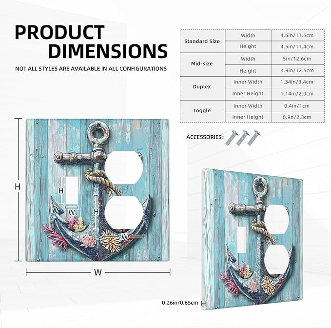 Wallplates Anchor Coastal Beach Nautical Coral 1 Toggle 1 Duplex Switch Plate Electrical Gfci Faceplate Decorative Light Switch Covers For Farmhouse Cabin Decor