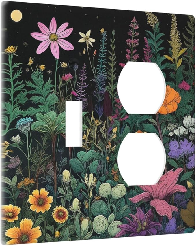 Decorative Outlet Covers Brainstorming Sketches of Weeds Wildflowers Plants 2 Gang Wall Plate Cover Single Toggle Duplex Combo Two Switch Light Switch Cover Plate Face Plate