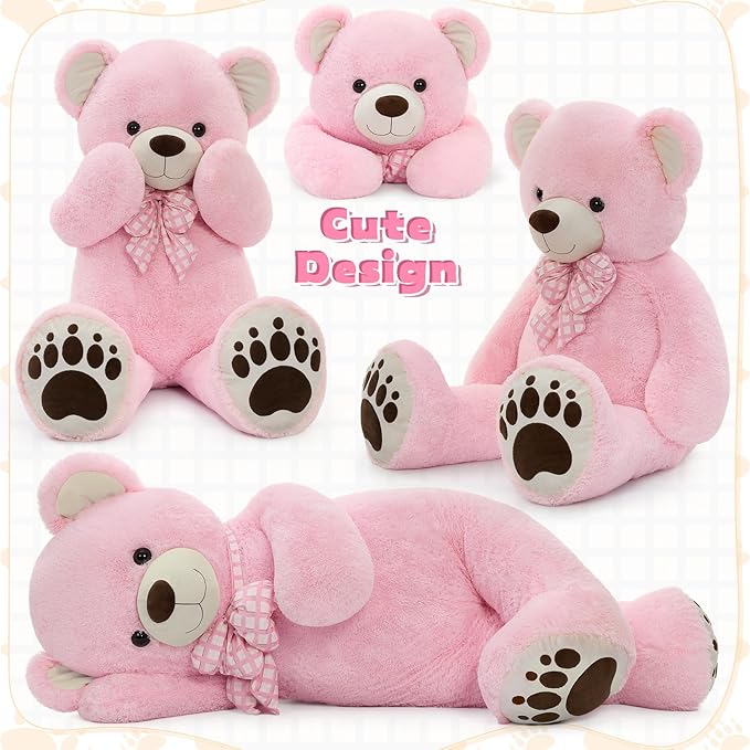 MorisMos 5 FT Big Teddy Bear, 5 Feet Huge Teddy Bears Stuffed Animals for Girlfriend Wife, Cuddly Gift Life Size Bear on Valentines Birthday, 59 Inch, Pink