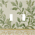Soft Green Botanical Scroll Double Toggle Switch Cover - 2-Gang Standard US Size Regency Style Leafy Vine Design Light Switch Covers for Bedroom Living Room Decor