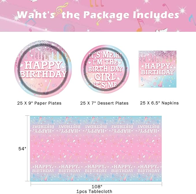 Girls Birthday Party Tableware Set,Birthday Paper Plates and Napkins Party Supplies,Pink Gold Cheers to Girls Party Decorations,Serve 25