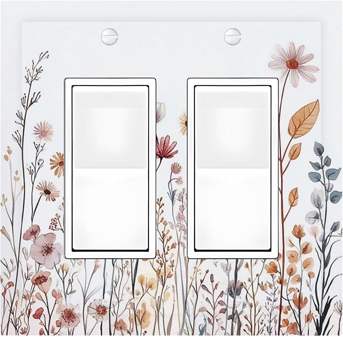 Decorative Outlet Covers Spring Floral Pink Wildflower Leaves Plants 2 Gang Double Gfci Rocker Electrical Wall Panels Light Switch Cover Plate For Home Bed Room Decor