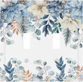 Blue Vine Snowflake Plants Leaves Floral Flowers Decorative Switch Plates 2 Gang Double Toggle Outlet Light Switch Cover Wall Plate Electrical Faceplate for Bedroom Living Room Decor
