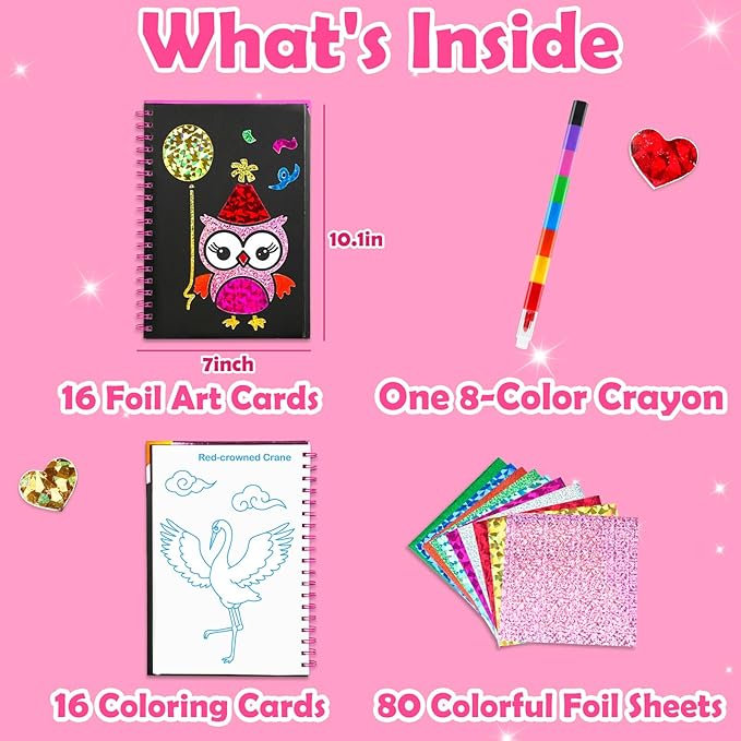FUNNYB&G Foil Art Crafts for Kids Ages 4-8: Mother's Day 2026, Birthday Gift for Girls, Art and Crafts Supplies, Party Favors, Creative Toys for Girls 4 5 6 7 8 9 Years Old(Birds)