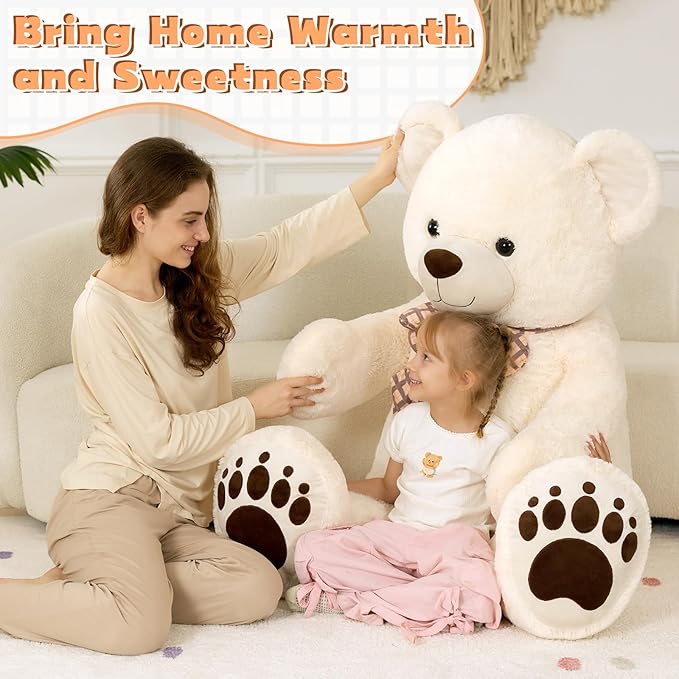 MorisMos 5 FT Big Teddy Bear, 5 Feet Huge Teddy Bears Stuffed Animals for Girlfriend Wife, Cuddly Gift Life Size Bear on Valentines Birthday, 59 Inch, White