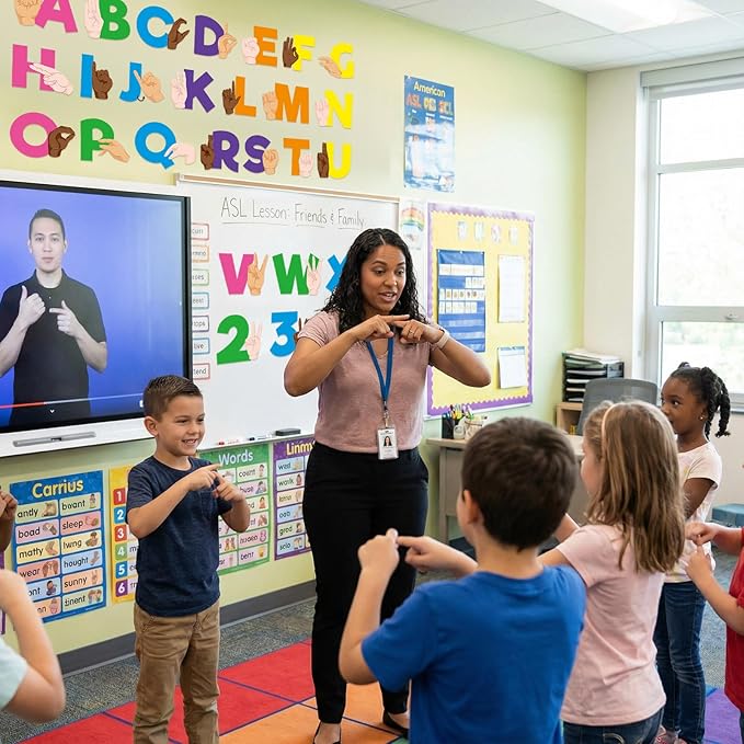 Resurhang 37 Pcs ASL Alphabet Number Card Colorful Learning ABC Number 0-10 American Sign Language Flash Cards Alphabet Poster Bulletin Board Wall Decor for Kindergarten Classroom(Bright Color)